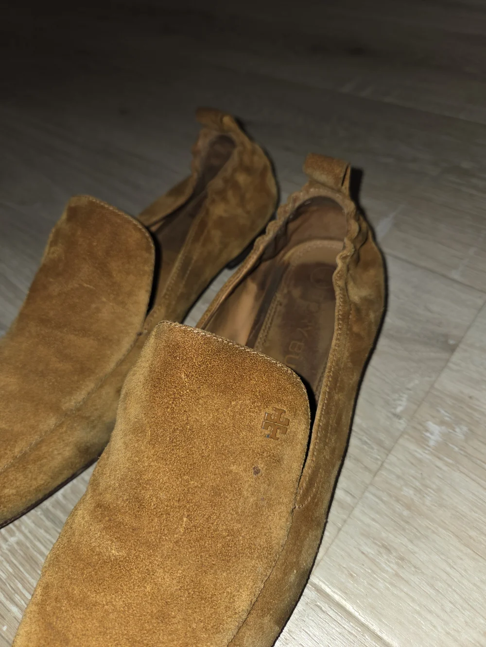 Tory Burch Kira 20 Elastic Womens Loafer Suede Leather Camel Tan Sz 9.5-10